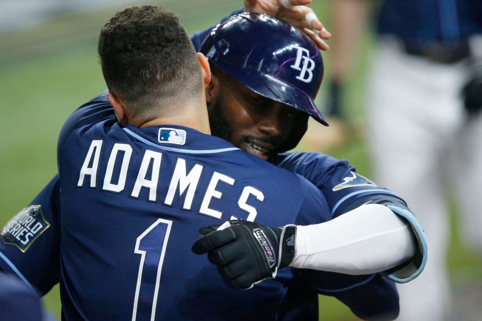 CHICAGO, IL - APRIL 30: Tampa Bay Rays left fielder Randy Arozarena (56)  looks on from the dugout during a Major League Baseball game between the  Tampa Bay Rays and the Chicago