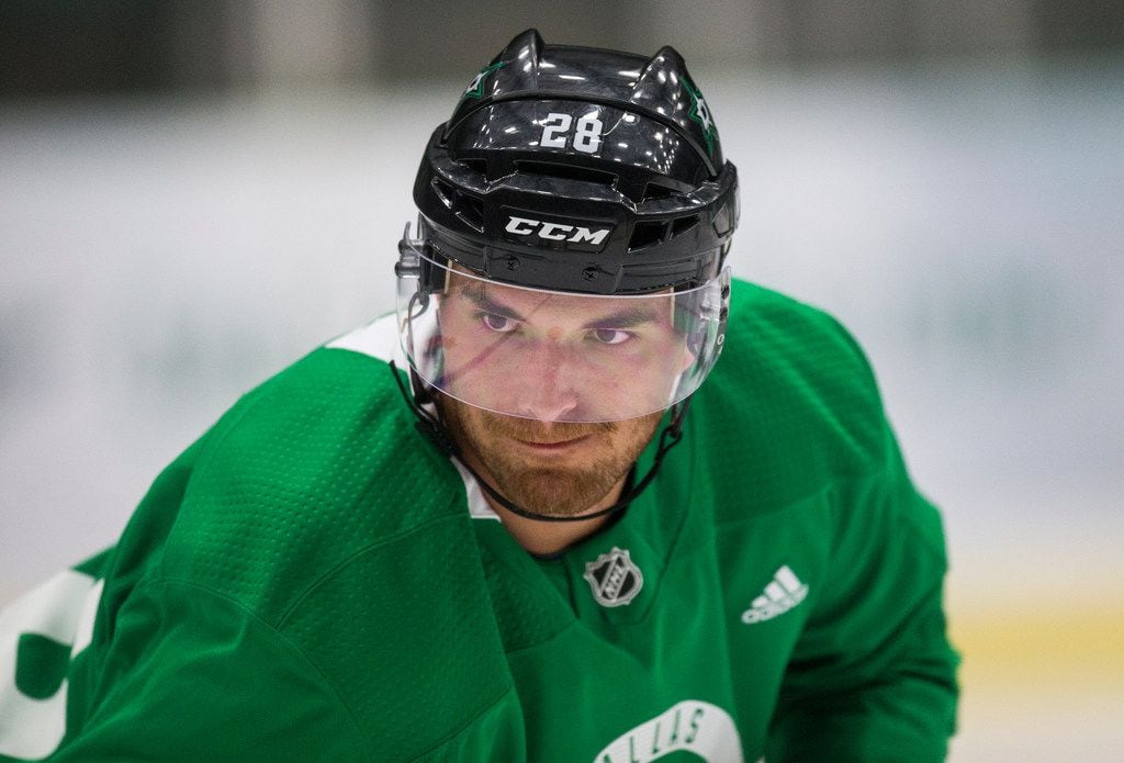 Stephen Johns participates in a drill during Dallas Stars prospect camp on Tuesday, June 25,...