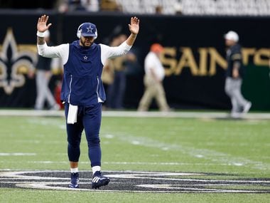 Dallas Cowboys quarterback Dak Prescott (4) goes through his pregame routine before a game against the New Orleans Saints at the Superdome in New Orleans, Louisiana on Sunday, September 29, 2019.