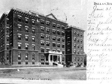The Majestic Hotel, later known as the Ambassador Hotel, is shown on a postcard with a...