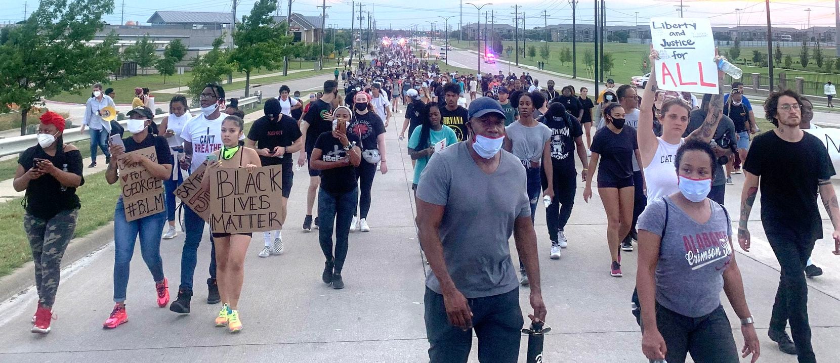 Black Lives Matter protesters march on Eldorado Pwy in Frisco on Monday evening, June 1, 2020.
