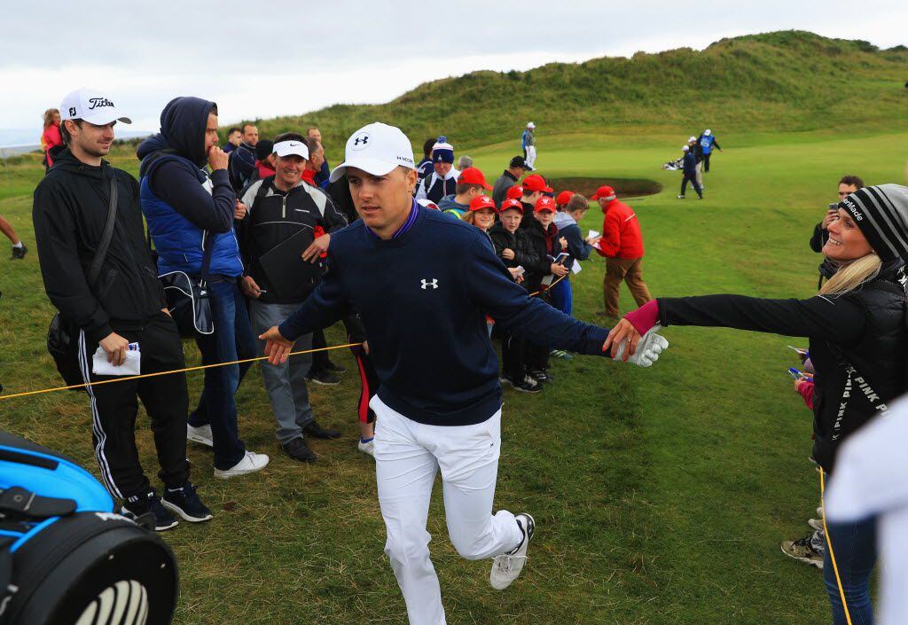 TROON, SCOTLAND - JULY 11:  Jordan Spieth of the United States walks off the 7th hole during...