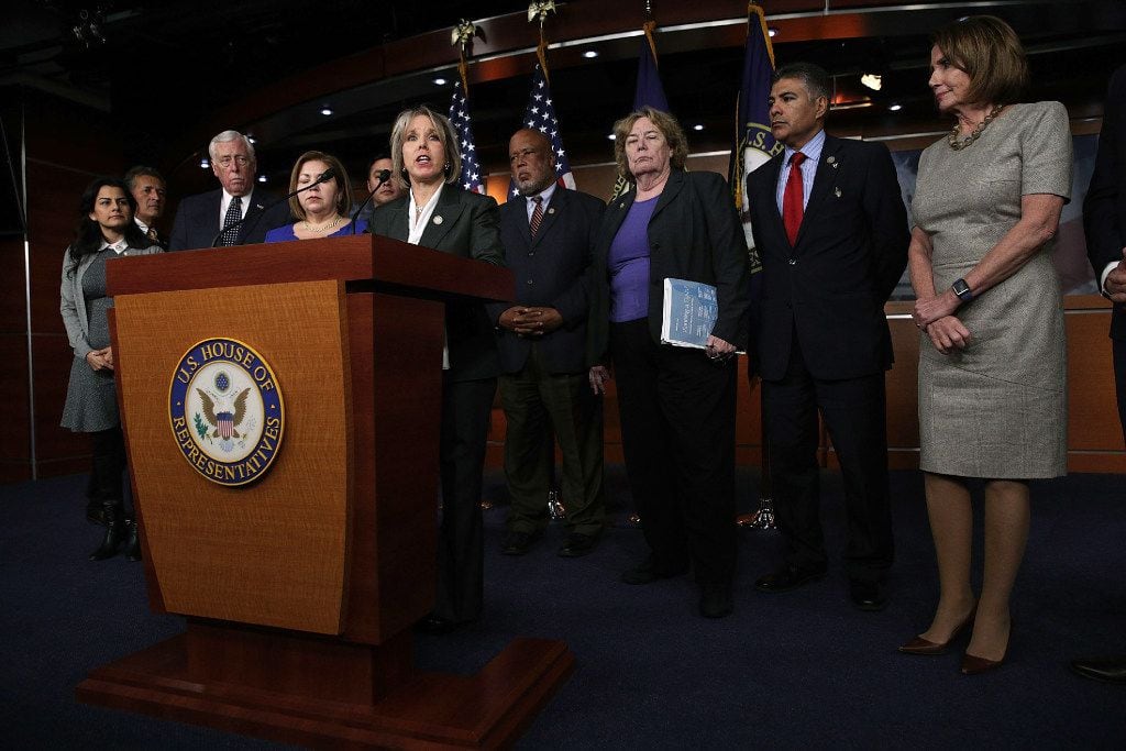 Rep. Michelle Lujan Grisham (D-NM), Chair of Congressional Hispanic Caucus, speaks as House...