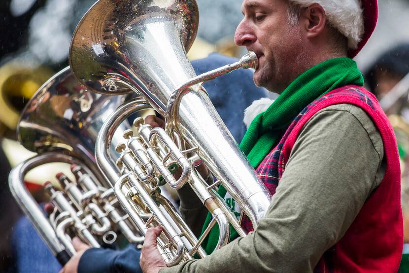 A euphonium player performs during the annual Tuba Christmas at Thanks-Giving Square.