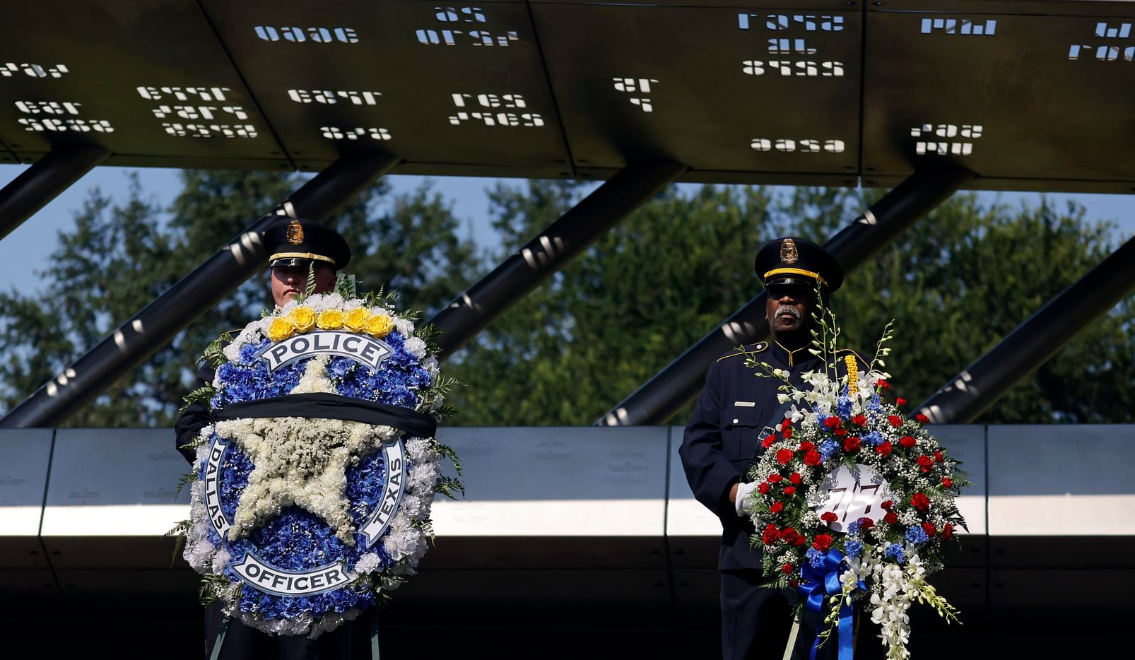 Dallas Police Department honored officers who died in the line of duty during the 2021 Police Memorial Day at the Dallas Police Memorial in downtown Dallas, Wednesday, July 7, 2021. Special recognition was given to the officers' families on the fifth anniversary of the July 7th ambush. (Tom Fox/The Dallas Morning News)
