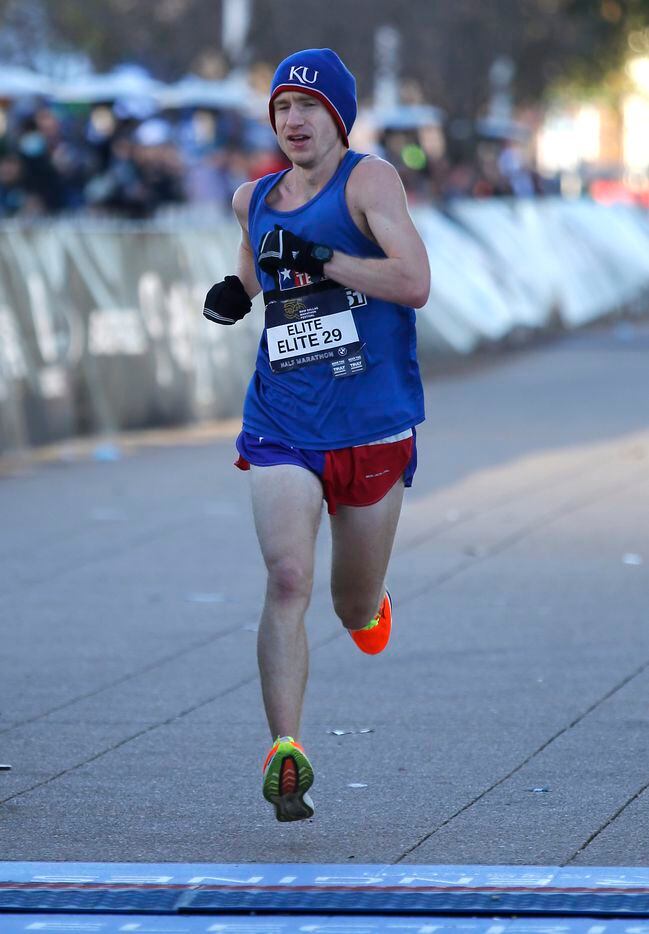 Carson Vickroy of Tyler finished second in the men’s half marathon as the Dallas Marathon...