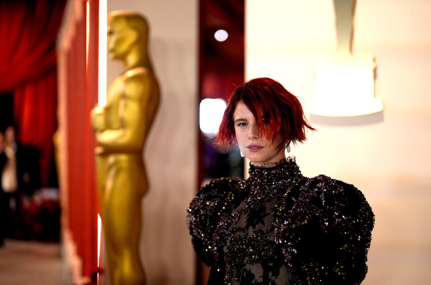 Jessie Buckley arrives at the Oscars on Sunday, March 12, 2023, at the Dolby Theatre in Los...