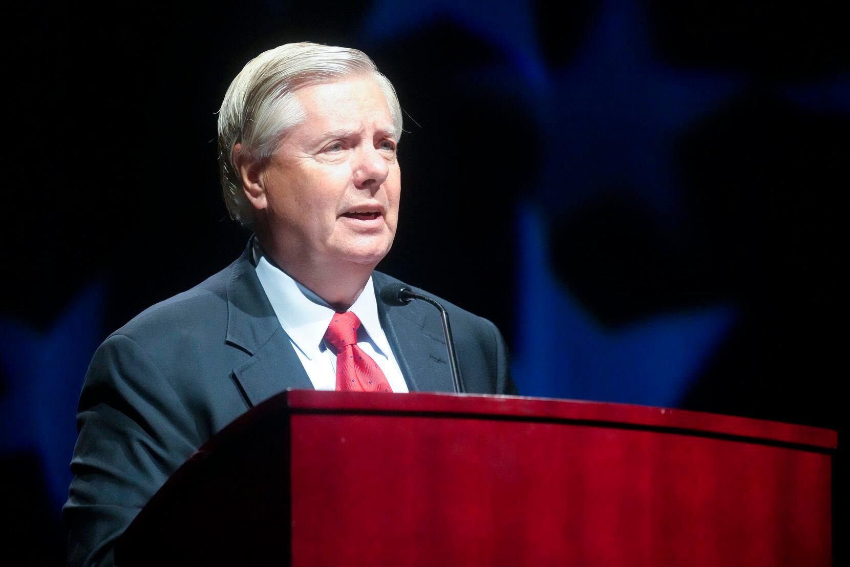 FILE - Sen. Lindsey Graham, R-S.C., addresses a South Carolina GOP dinner July 29, 2022, in...
