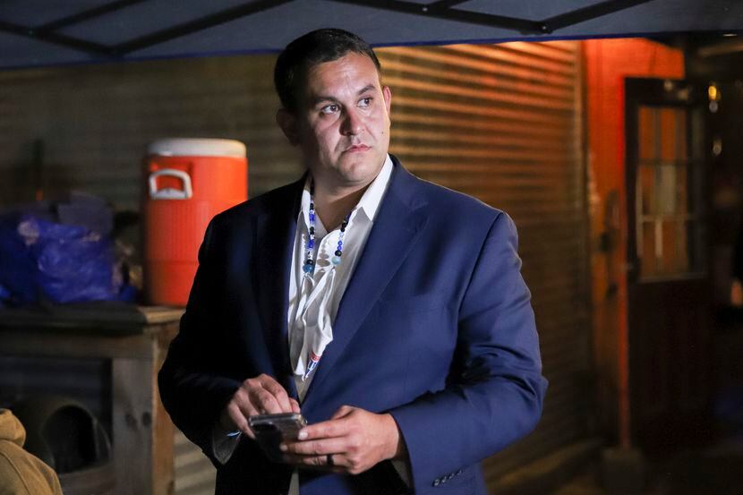 Adam Bazaldua, Dallas City Council District 7 candidate, awaits results during an election...
