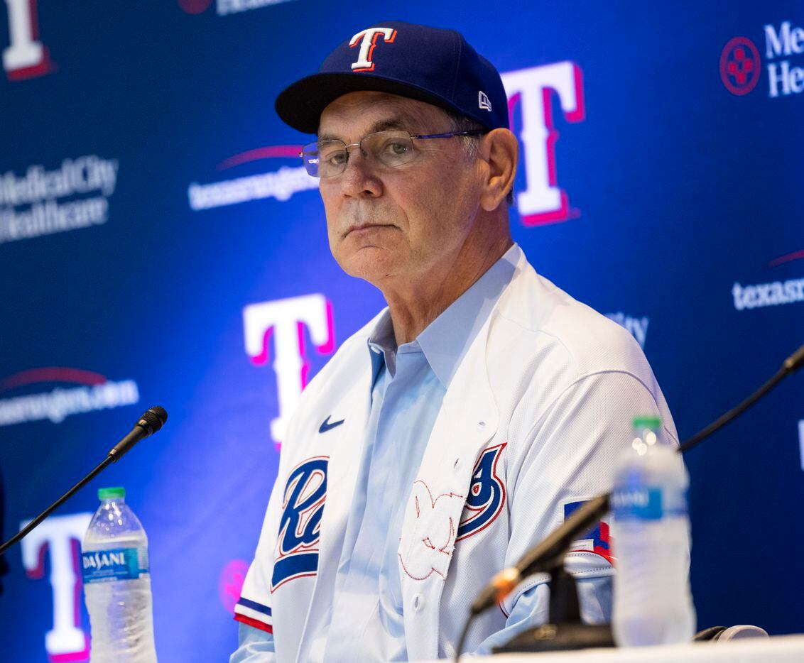 New Texas Rangers manager Bruce Bochy listens during a press conference introducing him on...
