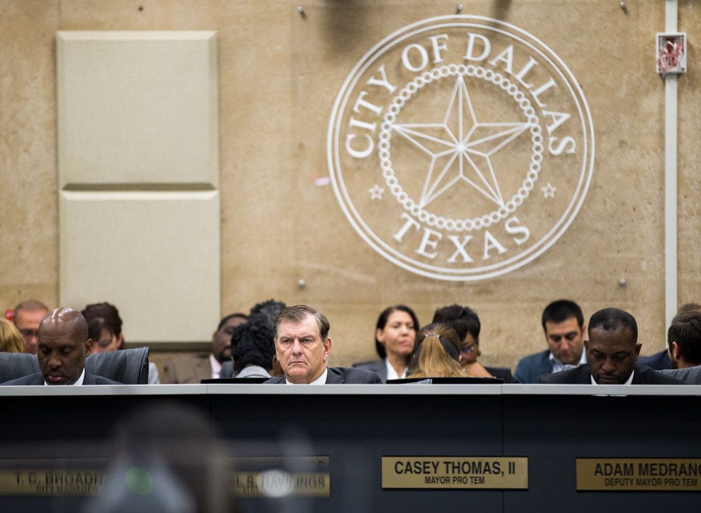 Dallas Mayor Mike Rawlins listened during a budget discussion earlier this month at City Hall. 