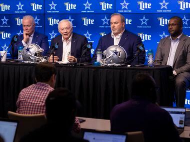 Dallas Cowboys chief operating officer Stephen Jones,  owner Jerry Jones, head coach Mike...