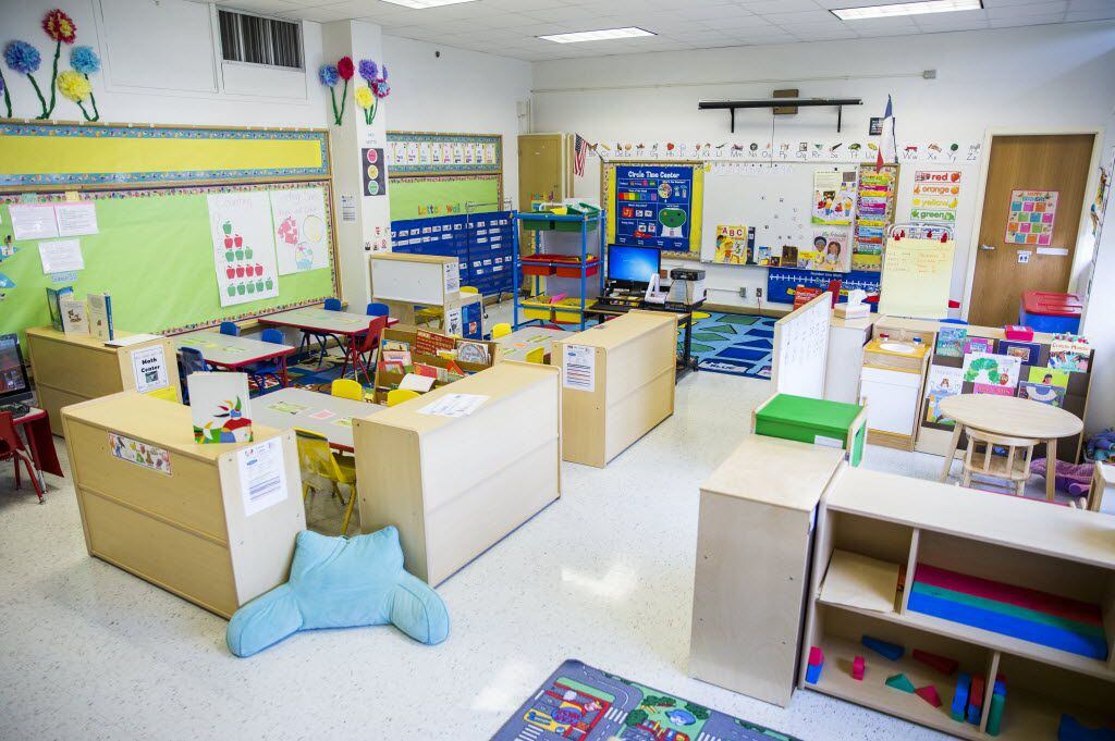 An overview of a Dallas ISD pre-kindergarten classroom at Gill Elementary School. The...